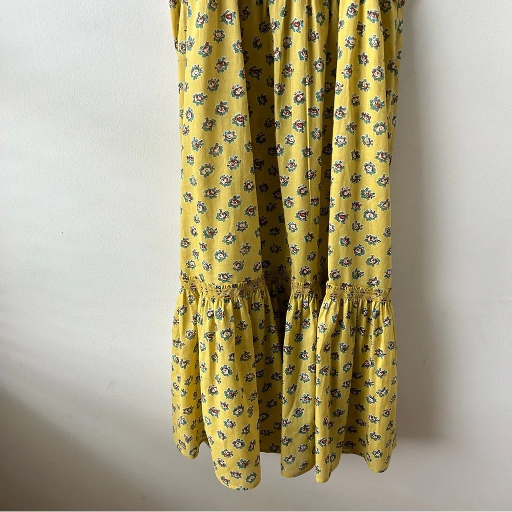 Tory Burch 100% Cotton Smocked Cotton-Voile Skirt Dress Yellow Garden Rose XL